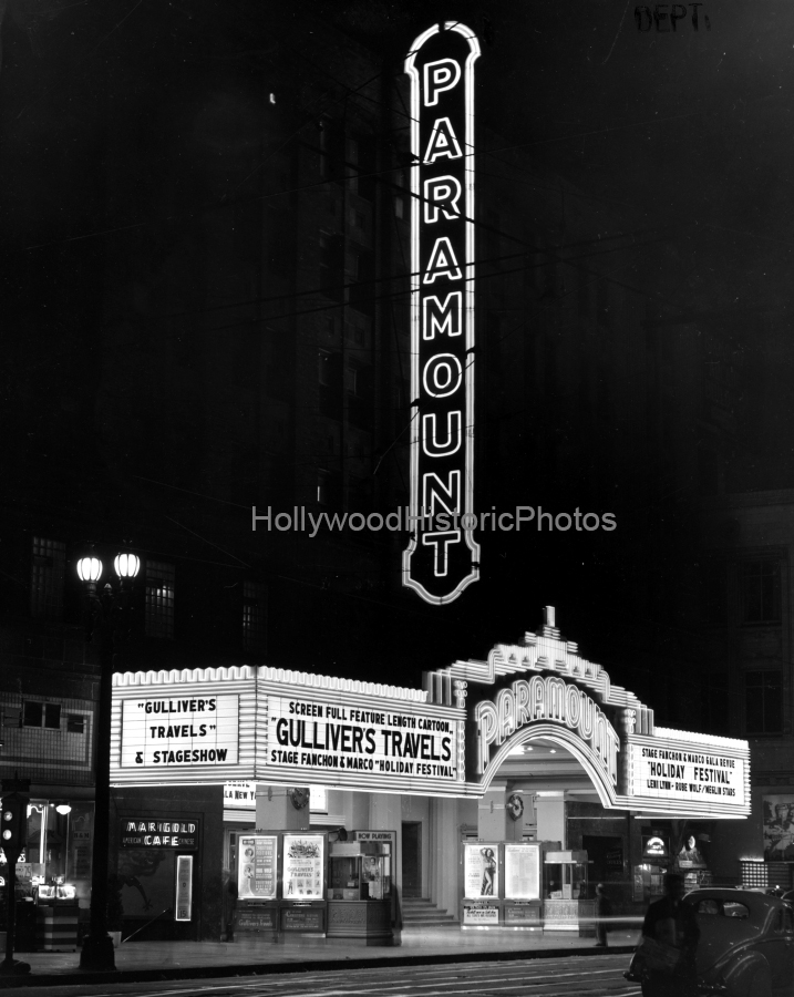 Paramount Theatre 1939 Showing Gullivers Travels Entances on Hill St. and 6th St..jpg